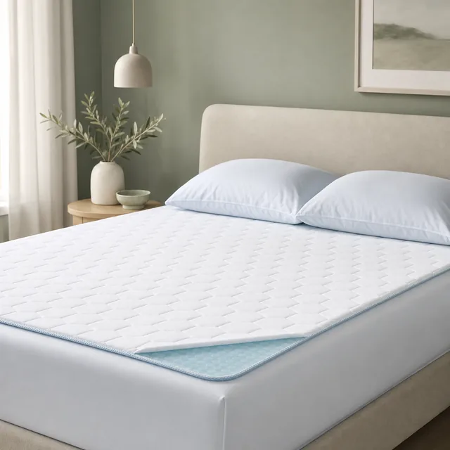 Cooling mattress pad on a bed
